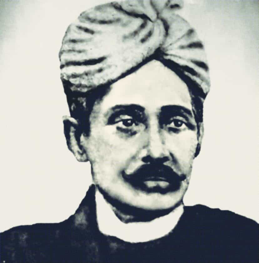 Portrait of Maniram Dewan, a turbaned man with a moustache in a dark high-collared coat